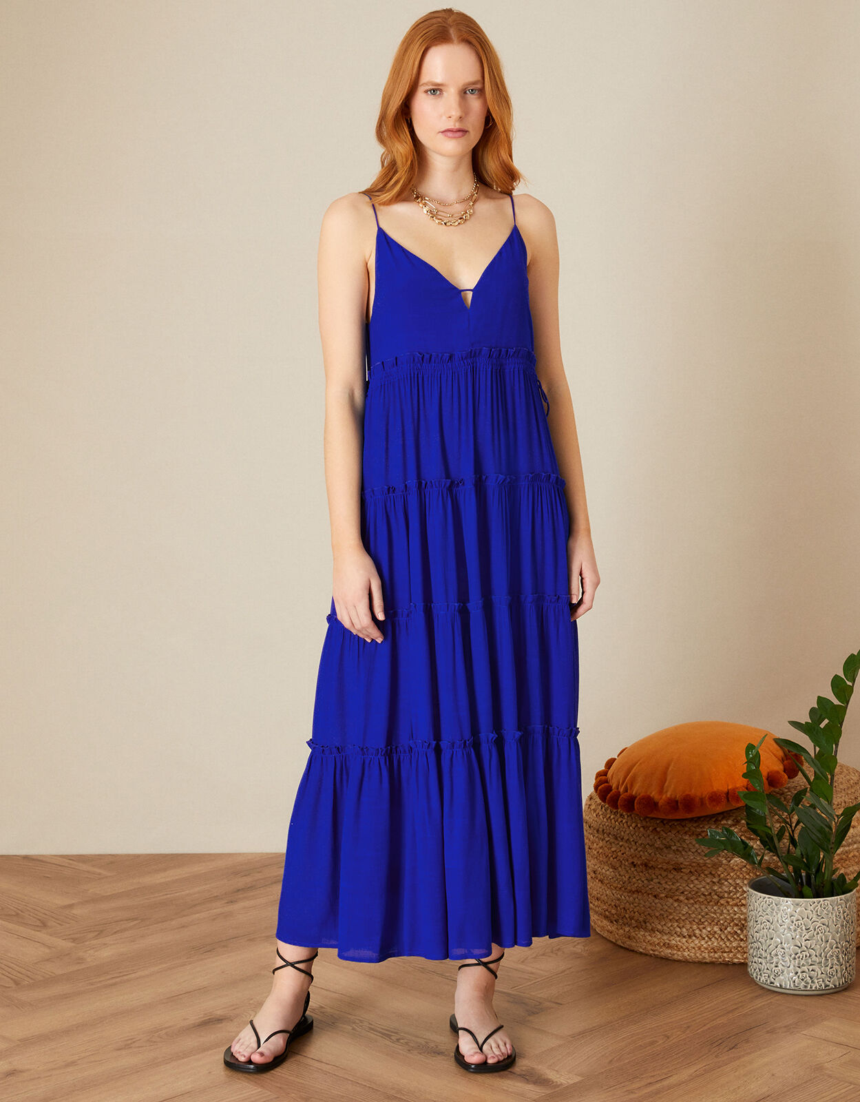 Premium Cami Maxi Tiered Dress Blue ...